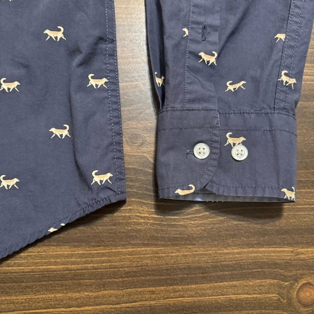Banana Republic Long Sleeve Shirt Mens M Luxe Poplin Untucked Slim Fit Dogs Blue